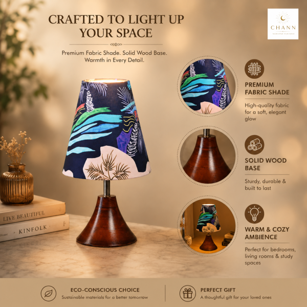 Tropical Print Wooden Bedside Table Lamp