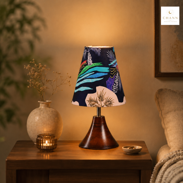 Tropical Print Wooden Bedside Table Lamp