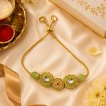 Golden Green Kundan Bracelet Rakhi
