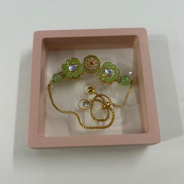 Golden Green Kundan Bracelet Rakhi
