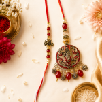 Metal Silver Krishna Kundan Couple Rakhi