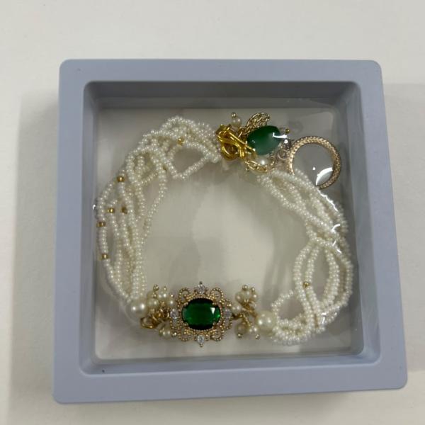 Green Premium Kundan Bracelet Rakhi with Charm