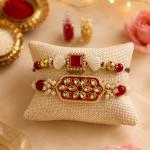 Premium Kundan Red Bhaiya Bhabhi Rakhi Set
