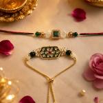 Premium Kundan Green Bhaiya Bhabhi Rakhi Set
