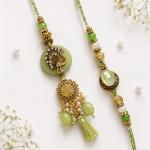 Premium Pista Green Peacock Bhaiya Bhabhi Rakhi Set