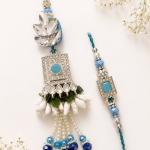 Premium Kundan Pearl Rakhi blue