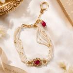 Red Premium Kundan Bracelet Rakhi Floral