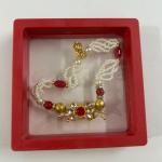 Red Premium Kundan Bracelet Rakhi Floral