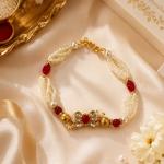 Red Premium Kundan Bracelet Rakhi Floral