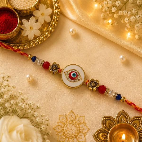 Evil Eye Protection Rakhi Set of  I Handcrafted Thread Rakhi Collection (Blue & Red)
